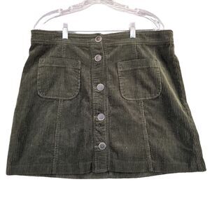 For The Republic Olive Green Corduroy Button-Front Mini Skirt